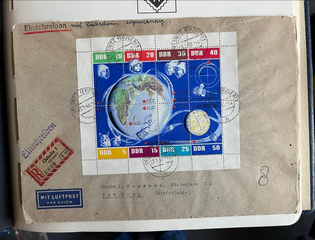 DDR Ruimtevaart Postzegels op Envelop, Postzegels en Munten, Ophalen of Verzenden, Envelop