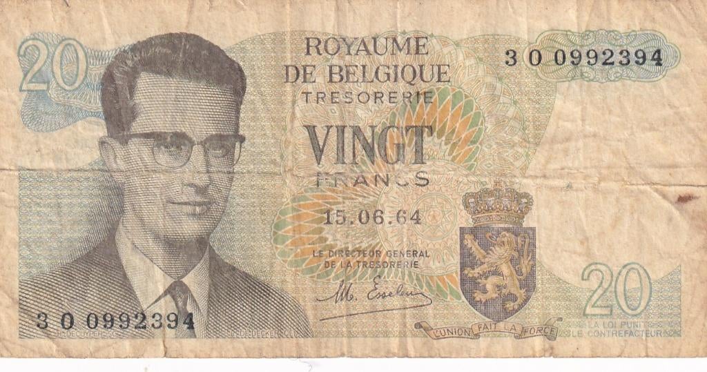 België 20 frank 15-6-1964 ht19, Postzegels en Munten, Bankbiljetten | Europa | Niet-Eurobiljetten, Verzenden, België, Los biljet