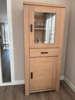 Licht eiken kast met glas en lade, Ophalen, 200 cm of meer, Eikenhout, 50 tot 100 cm