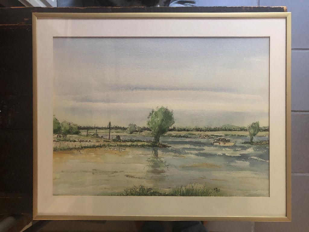 Schilderij zicht op de Linge, Antiek en Kunst, Kunst | Schilderijen | Klassiek, Ophalen of Verzenden