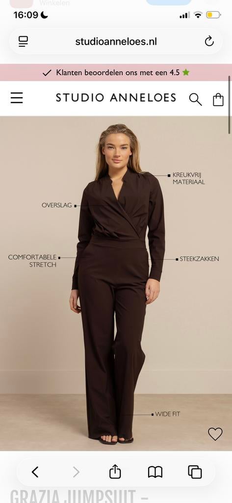 Studio Anneloes Grazia jumpsuit espresso heavy travelstof M, Kleding | Dames, Jumpsuits, Ophalen of Verzenden, Zo goed als nieuw