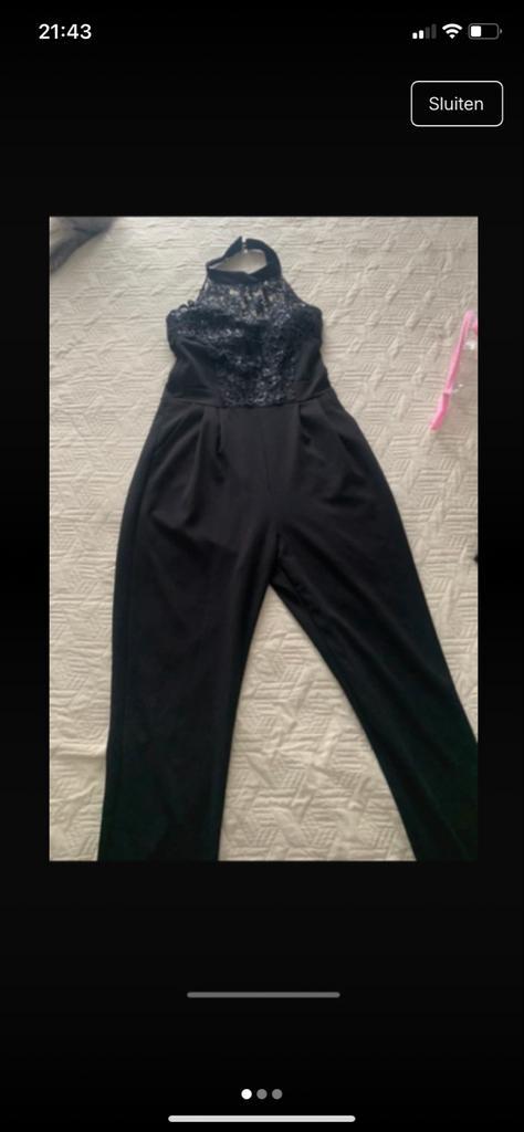 Zwarte jumpsuit met kanten details - Maat 36, Kleding | Dames, Jumpsuits, Zo goed als nieuw, Maat 36 (S), Zwart, Ophalen of Verzenden