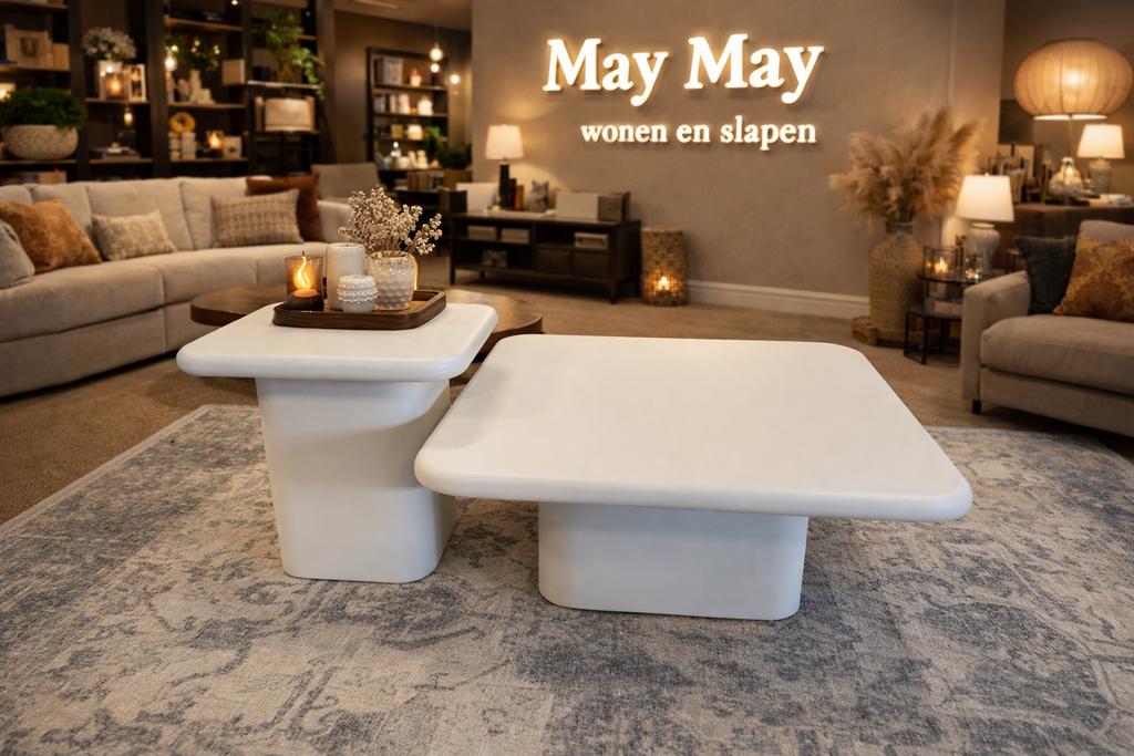 Salontafel set 2-Delig €299,- Beige MDF Direct/Leverbaar, Vierkant, Nieuw, 50 tot 100 cm, Mwonenenslapen