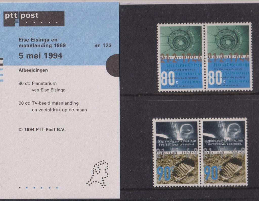 Nederland 123 Postzegelmapje Eise Eisinga Maanlanding Ruimte, Postzegels en Munten, Verzenden, Postfris, Overige thema's