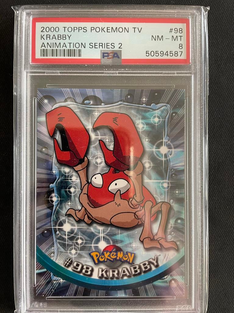 2000 Topps Pokémon TV Krabby #98 PSA 8 NM-MT, Ophalen of Verzenden, Zo goed als nieuw, Losse kaart