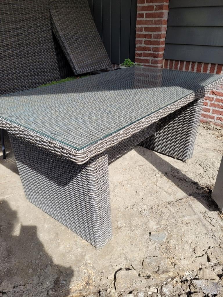 Grote stevige rotan tuintafel., Tuin en Terras, Tuintafels, Ophalen, Gebruikt, Rechthoekig, Aluminium