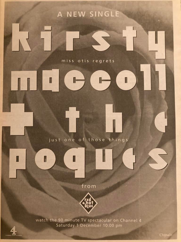 POGUES & KIRSTY MACCOLL Miss Otis Regrets A3 advertentie, Ophalen of Verzenden, Zo goed als nieuw