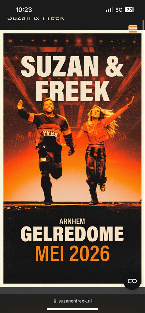3 kaartjes Suzan en Freek 23 mei Gelredome, Drie personen of meer, Mei