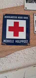 Emaille Bord "Nederlandsche Roode Kruis - Mobiele Hulppost", Ophalen of Verzenden, Gebruikt, Reclamebord
