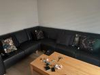 Zwart echt leder hoekbank 5 zits, Ophalen, Zo goed als nieuw, Leer