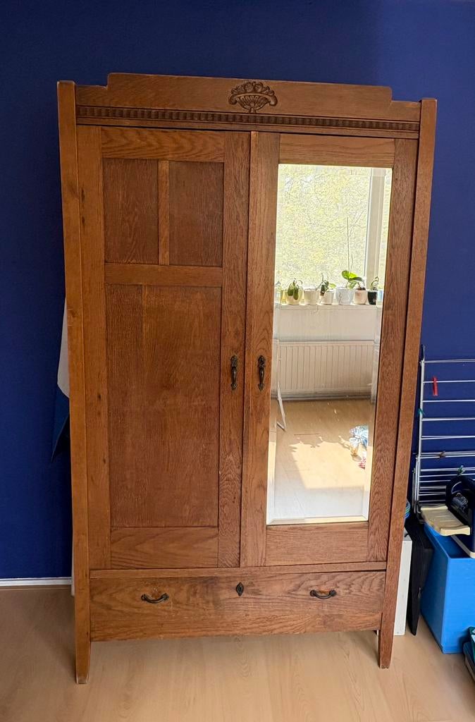 Antieke kast met 2 deuren en grote lade hang/leg, Antiek en Kunst, Ophalen