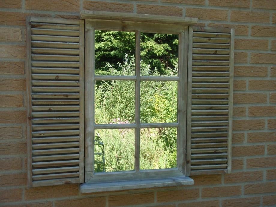 Houten tuinspiegel met Louvre deuren naturel / whitewash, Tuin en Terras, Tuinwanddecoratie, Ophalen of Verzenden, Nieuw