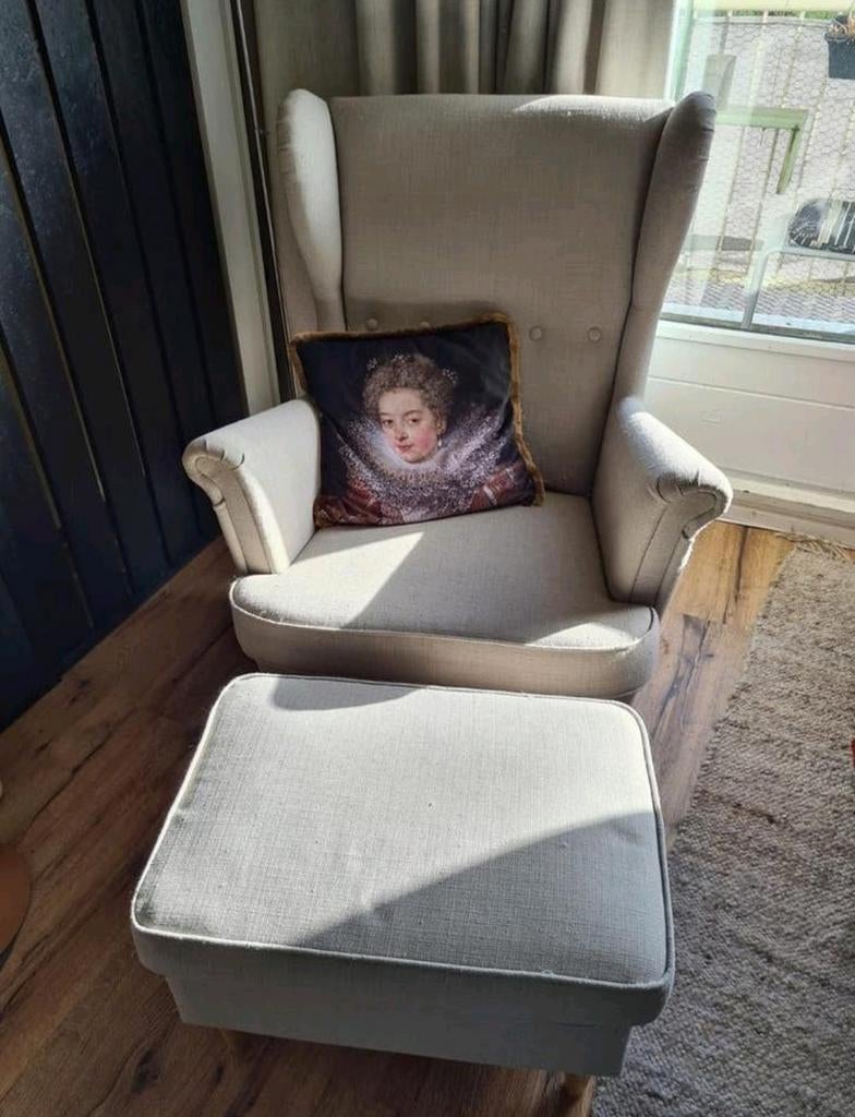 Strandmon fauteuil + voetenbank + hoezen, Ophalen, Zo goed als nieuw, 75 tot 100 cm, 50 tot 75 cm