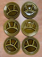 Vintage fondueborden - retro groen (set van 6), Ophalen, Gebruikt, Keramiek, Bord(en)