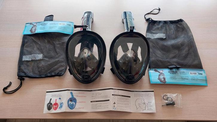 2x Snorkelmasker Full Face masker voor - duiken - snorkelen, Watersport en Boten, Duiken, Zo goed als nieuw, Duikbril of Snorkel