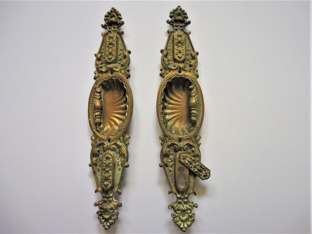 Ensuite schuifdeur beslag schelp deurgreep art nouveau brons, Ophalen of Verzenden, Brons