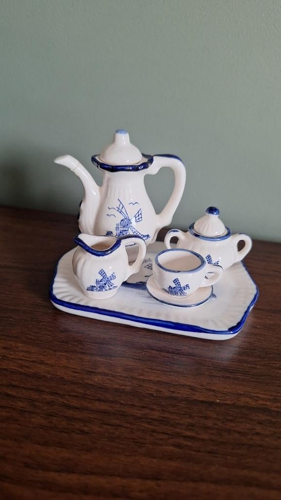 Delfts Blauw Miniatuur Theeserviesje met Molens, Ophalen of Verzenden, Gebruikt
