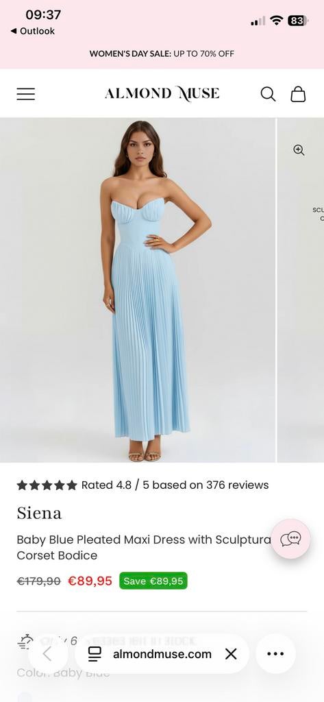 NIEUW Almond muse Siena jurk XS lichtblauw wedding guest, Ophalen, Nieuw, Blauw, Onder de knie