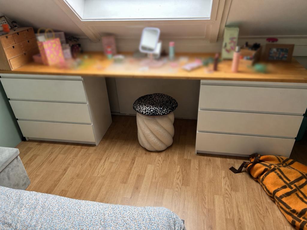 IKEA Malm ladekast met houten blad - kaptafel/bureau, Huis en Inrichting, Ophalen, Gebruikt, 5 laden of meer, 200 cm of meer