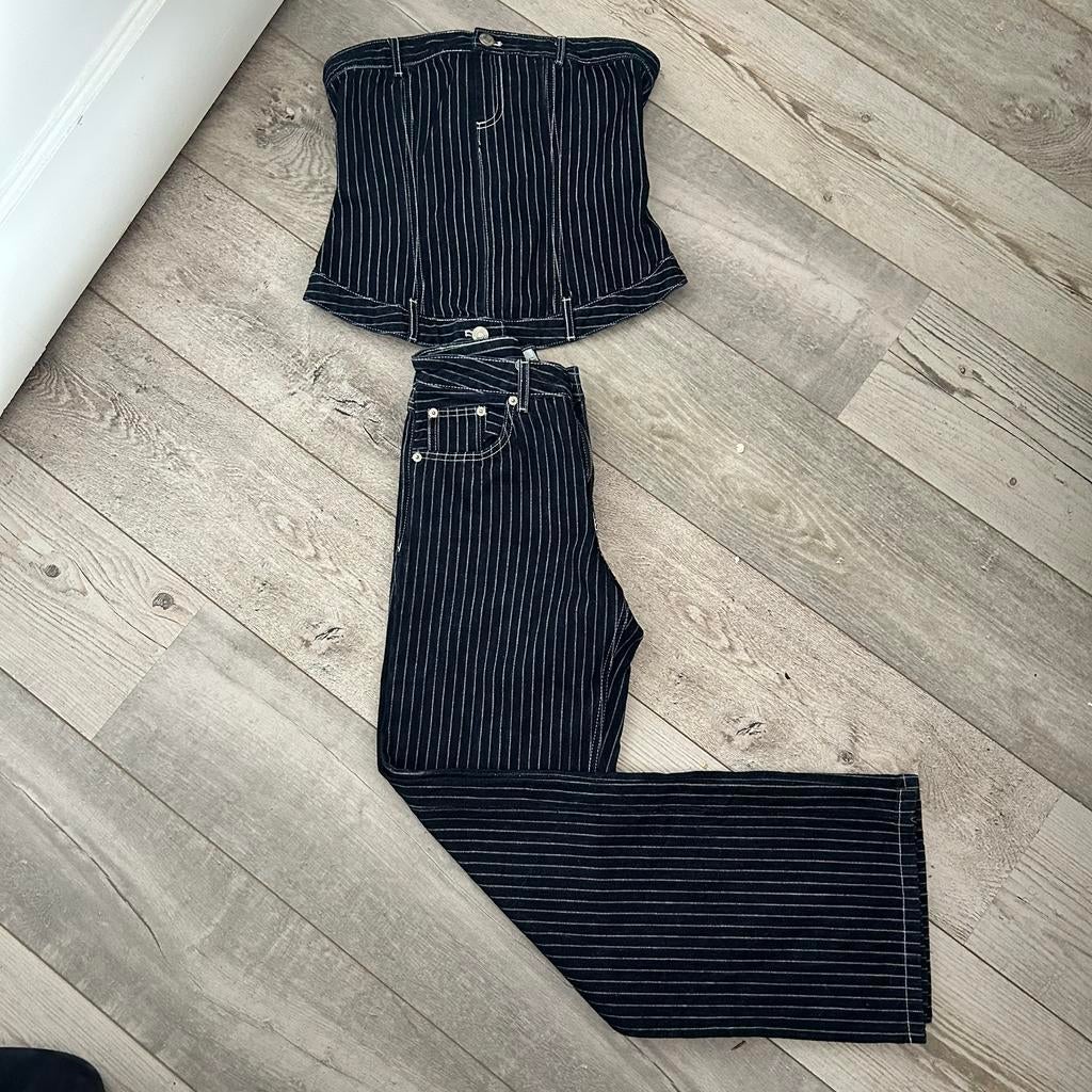 Viral Zara Denim Pinstripe Set – Top L & Broek 36, Kleding | Dames, Jasjes, Kostuums en Pakken, Kostuum of Pak, Blauw, Ophalen of Verzenden