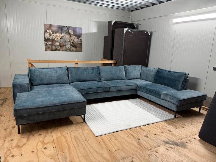 Hoekbank Velvet U-vorm | Gereinigd | Incl levering, Huis en Inrichting, Banken | Bankstellen, Zo goed als nieuw, Hoekbank, Vierpersoons of meer