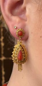 Bloedkoraal antiek set 14k goud filigrain baardjes oorbellen