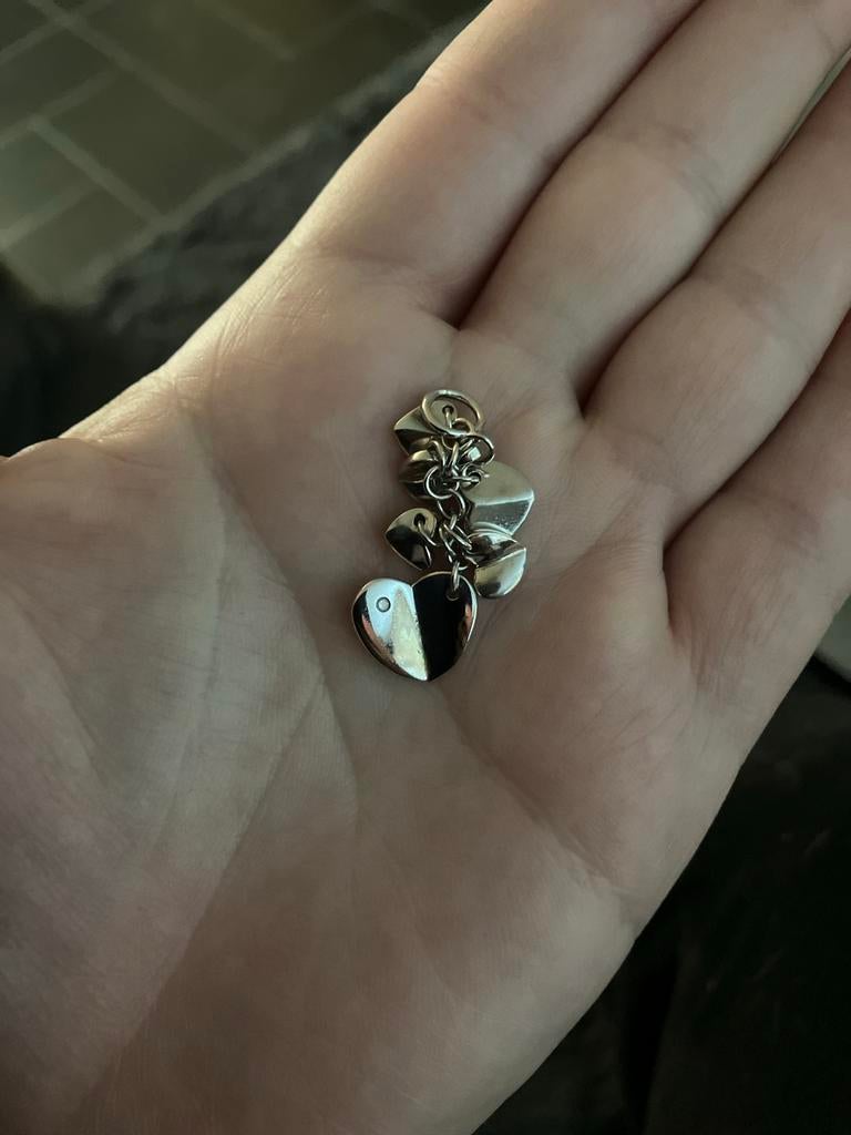 Zilveren Hanger met Hartjes en Diamantje, Verzenden, Zo goed als nieuw, Hart, Zilver