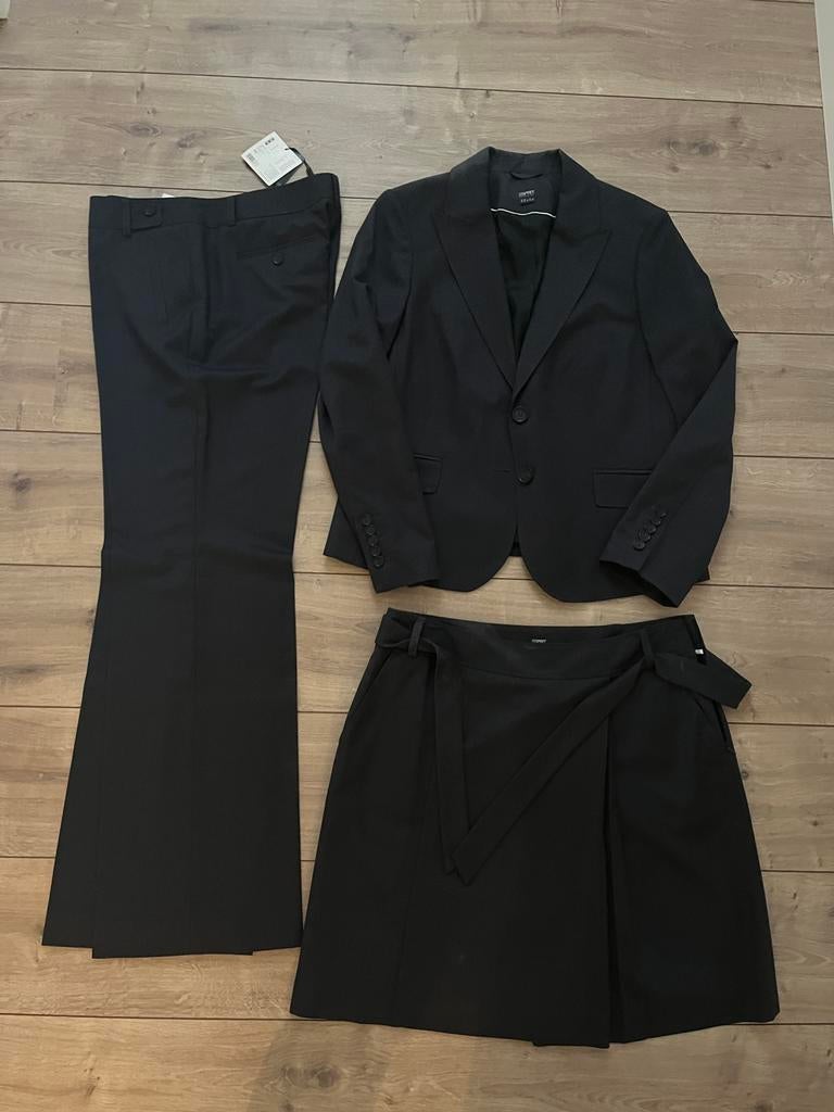 NIEUW Compleet pak Esprit 42 colbert broek rok antraciet, Kostuum of Pak, Maat 42/44 (L), Ophalen of Verzenden, Zo goed als nieuw