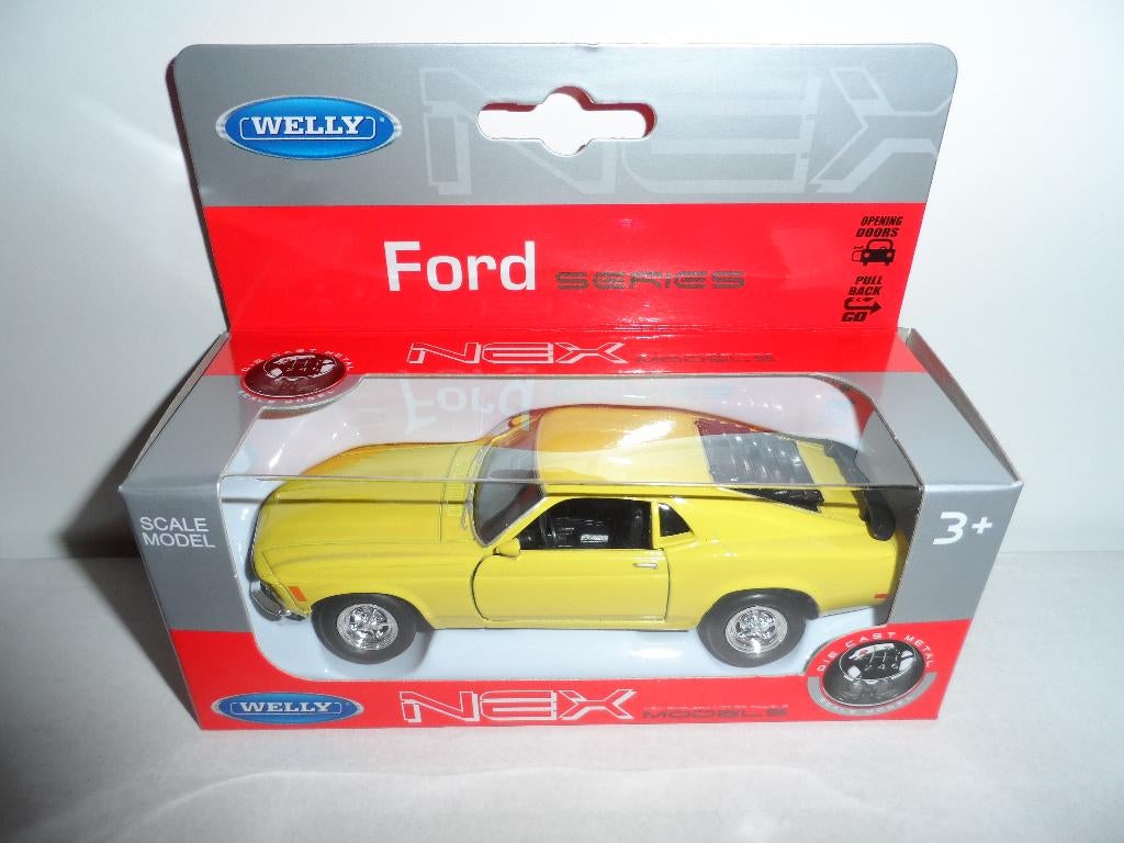 Welly - 1970 Ford Mustang Boss 302 (geel) 1:36, Ophalen of Verzenden, Nieuw, Auto