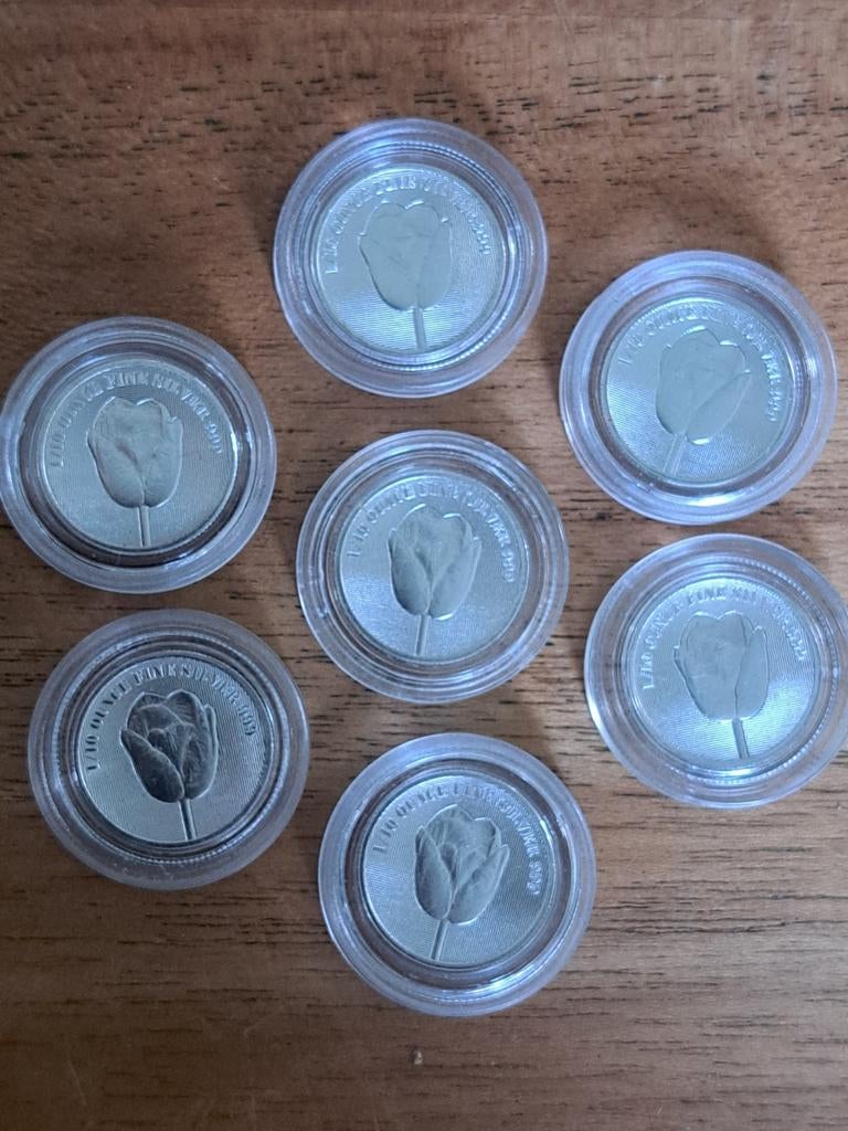 KNM 7x 1/10 ounce zilveren tulpjes, Postzegels en Munten, Edelmetalen en Baren, Ophalen of Verzenden, Zilver