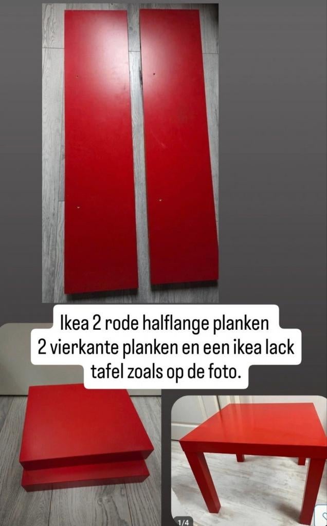 Ikea rode lack planken, middelste maat en 2 kleine en tafel, Ophalen