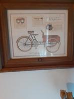 Oude brocante prent van een fiets in houten lijst, Antiek en Kunst, Ophalen of Verzenden