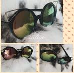 Stijlvolle Cat-Eye Zonnebril met Spiegelglazen, Overige merken, Zonnebril, Zwart, Ophalen of Verzenden