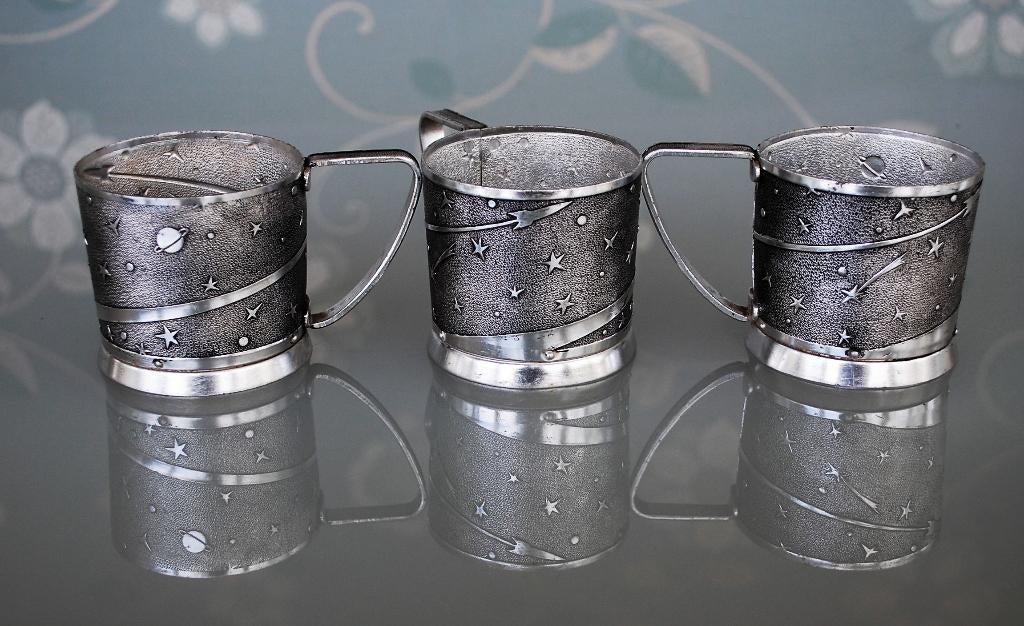 Gagarin Raket theeglashouders Space age CCCP Vintage 2 stuks, Ophalen of Verzenden