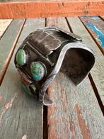 Navajo watch cuff / armband zilver met turquoise en koraal, Gebruikt, Ophalen of Verzenden, Met edelsteen, Zilver