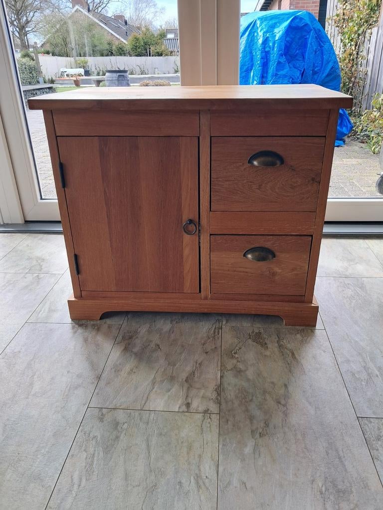 Teakhouten kastje, Huis en Inrichting, Kasten | Ladekasten, Ophalen, 1 of 2 laden, Teakhout, 50 tot 100 cm