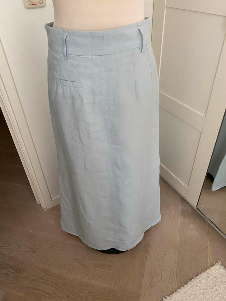 Pauw Amsterdam linnen rok, lichtblauw, maat 38, Kleding | Dames, Rokken, Zo goed als nieuw, Maat 38/40 (M), Blauw, Onder de knie