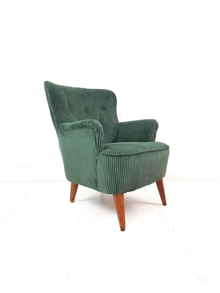 Vintage Artifort Theo Ruth dames nieuw gestoffeerd groen rib, Huis en Inrichting, Fauteuils, Zo goed als nieuw, 50 tot 75 cm, 75 tot 100 cm