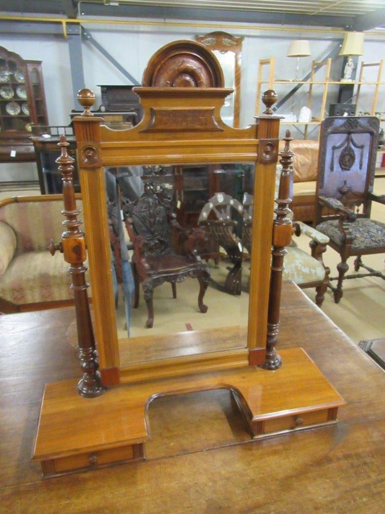 Oer 11382 ANTIEKE notenhouten Jugendstil tafel spiegel, Ophalen