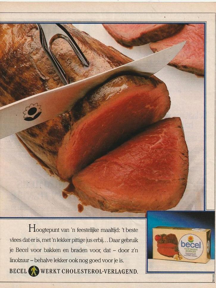 Retro reclame 1986 Becel vlees rosbief lekkerste vlees, Verzamelen, Retro, Overige typen, Verzenden