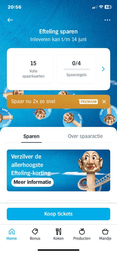 AH Efteling Spaarkaarten, Tickets en Kaartjes, Drie personen of meer, Kortingsbon, Pretpark
