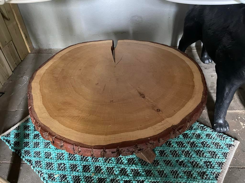 Boomstam salontafel, Huis en Inrichting, Tafels | Salontafels, Gebruikt, Rond, Minder dan 50 cm, Overige houtsoorten