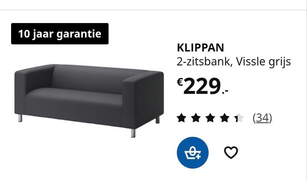 Ikea bankje Klippan, Ophalen, Gebruikt, Tweepersoons, 80 cm