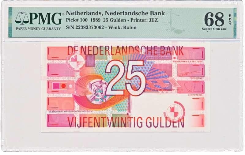 Nederland 25 Gulden 1989 Roodborstje PMG68 EPQ