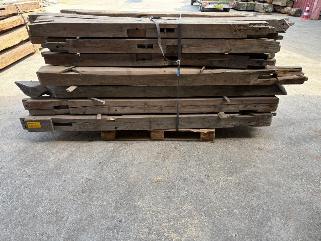 Partij oud grenen balken | 10 x 14 x 220 cm, Gebruikt, Grenen, Ophalen of Verzenden, 200 tot 250 cm