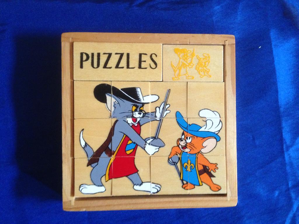 4 leuke houten puzzeltjes in kistje, Zo goed als nieuw, Van hout, 4 tot 6 jaar, Verzenden