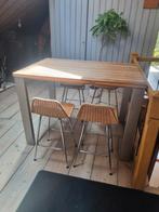 hoge tafel hout met stalen onderstel, Huis en Inrichting, Tafels | Statafels, Ophalen, Gebruikt