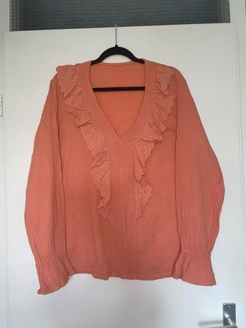 koraal oranje blouse tuniek met broderie ruffles mt 40 beschikbaar voor biedingen