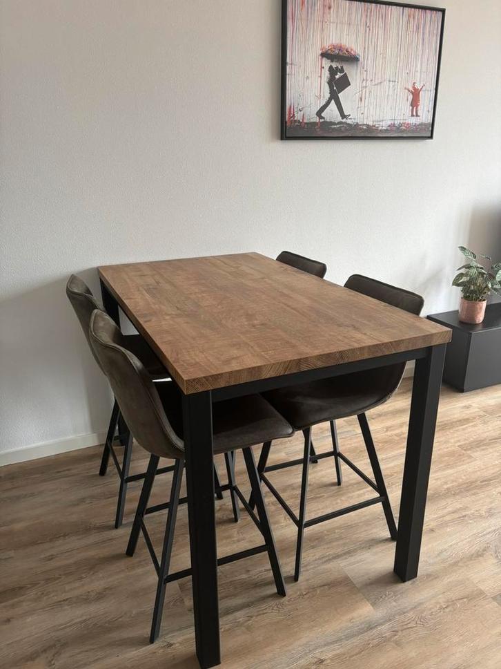 Bartafel + vier barkrukken, Huis en Inrichting, Tafels | Statafels, Gebruikt, Ophalen
