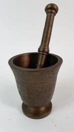 Antieke Vijzel en stamper, brons of messing, gegraveerd. 5A3, Antiek en Kunst, Ophalen of Verzenden